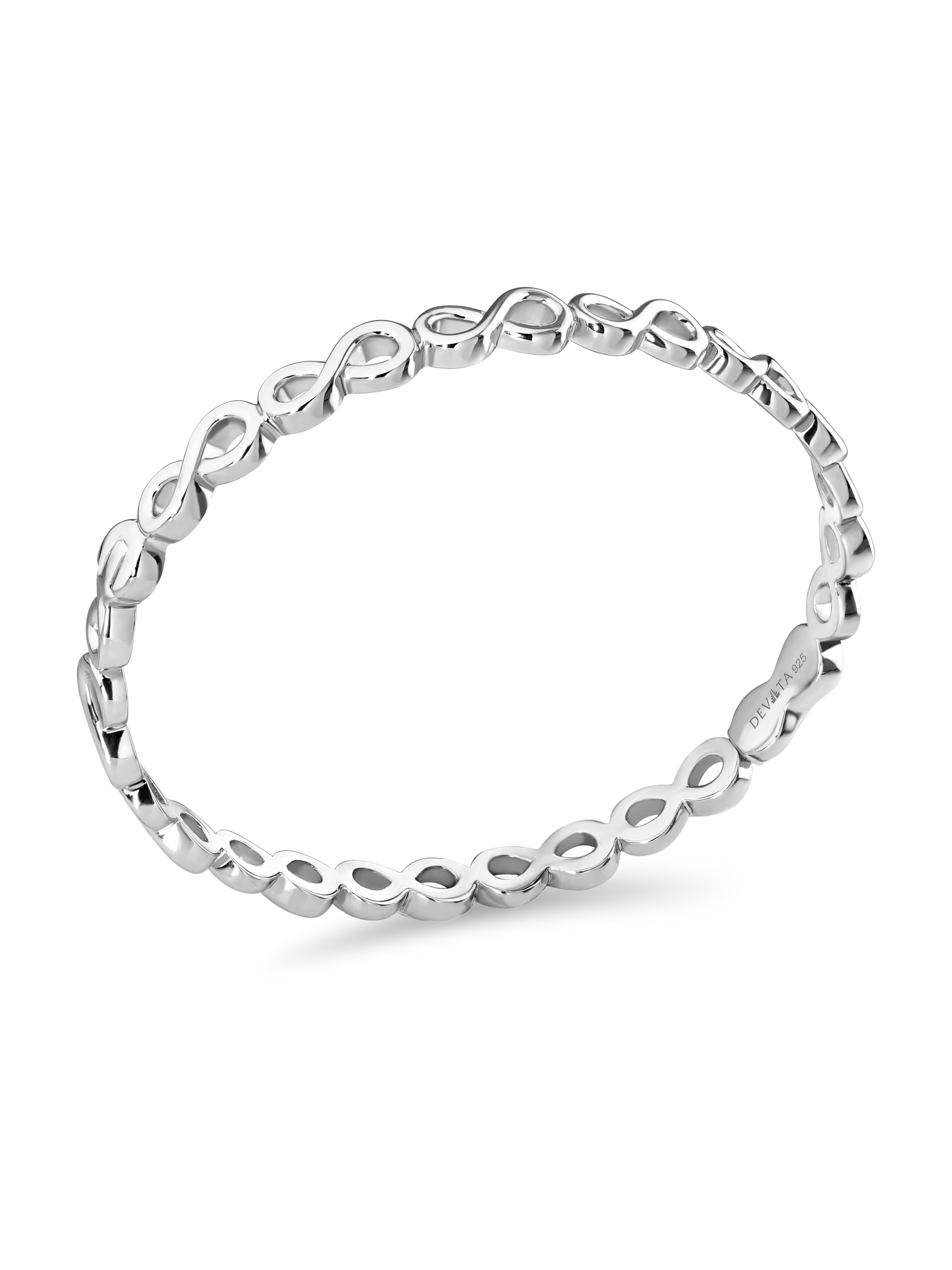 DEVATA Infinity Bangle Bracelet in Rhodium Plated Sterling Silver
