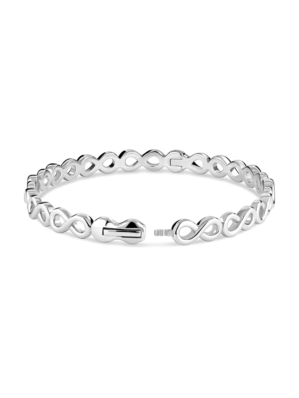 Infinity Bangle Bracelet in Rhodium Plated Sterling Silver