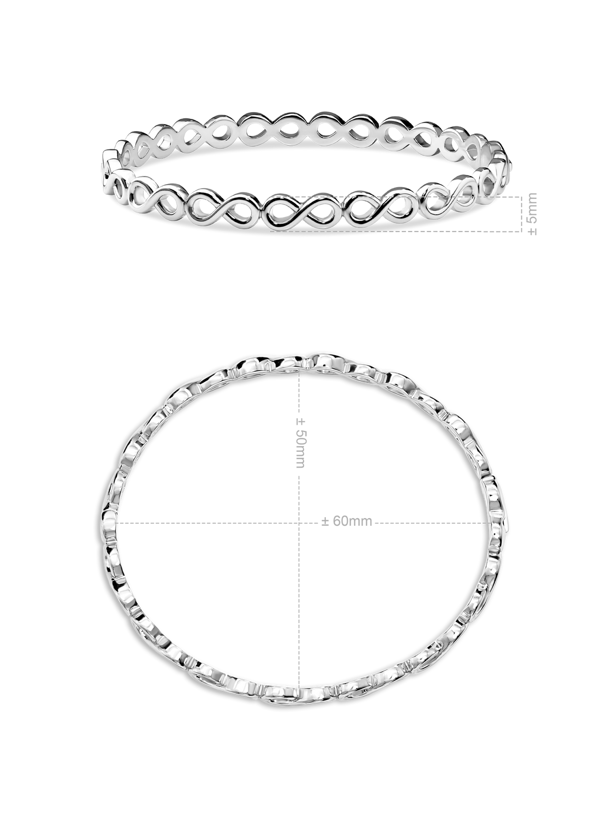 DEVATA Infinity Bangle Bracelet in Rhodium Plated Sterling Silver