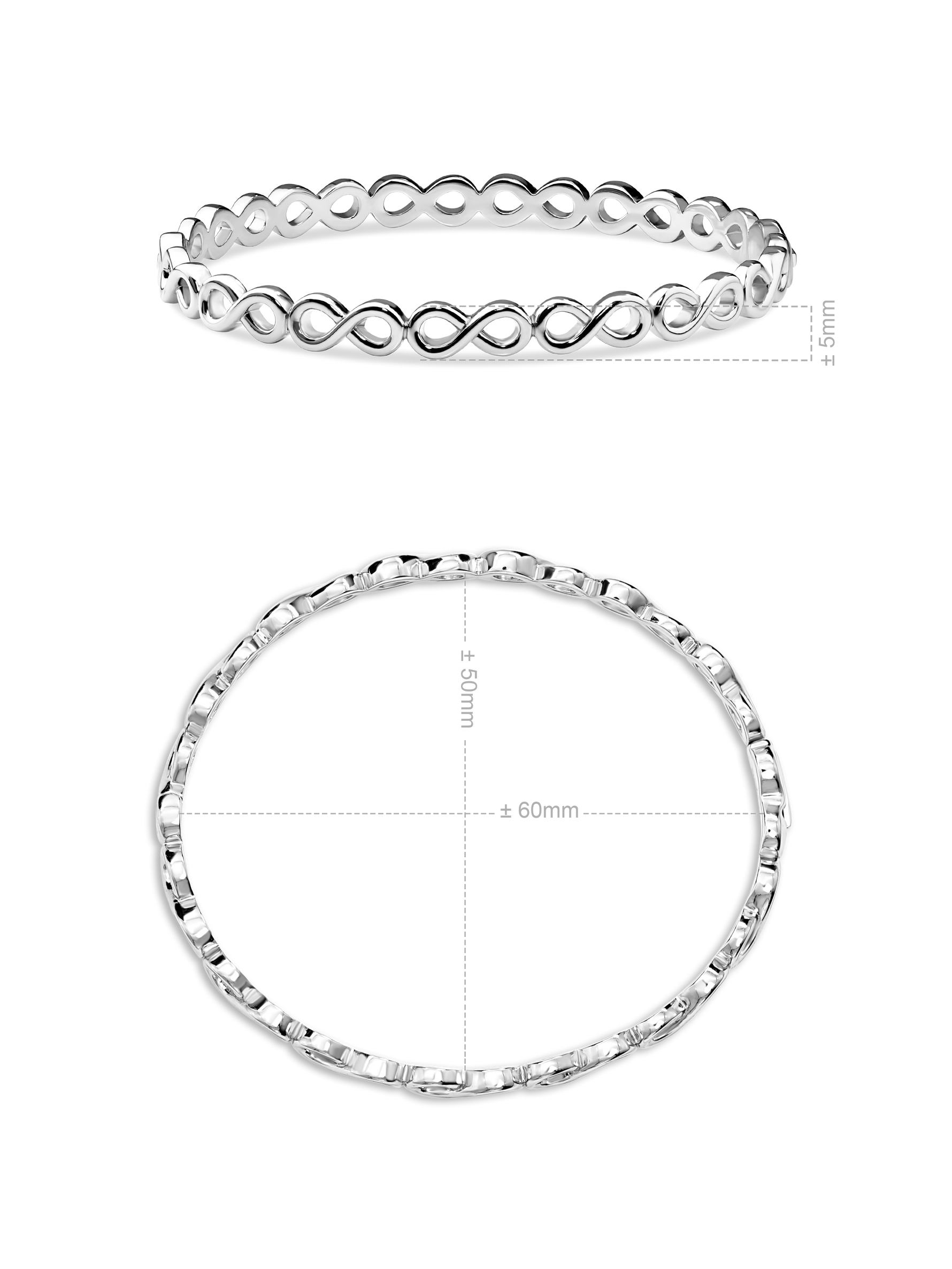DEVATA Infinity Bangle Bracelet in Rhodium Plated Sterling Silver