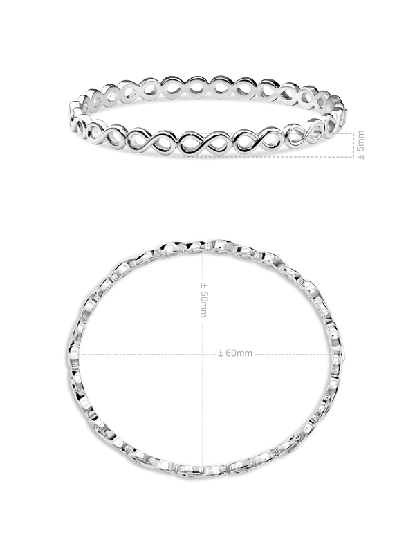 Infinity Bangle Bracelet in Rhodium Plated Sterling Silver