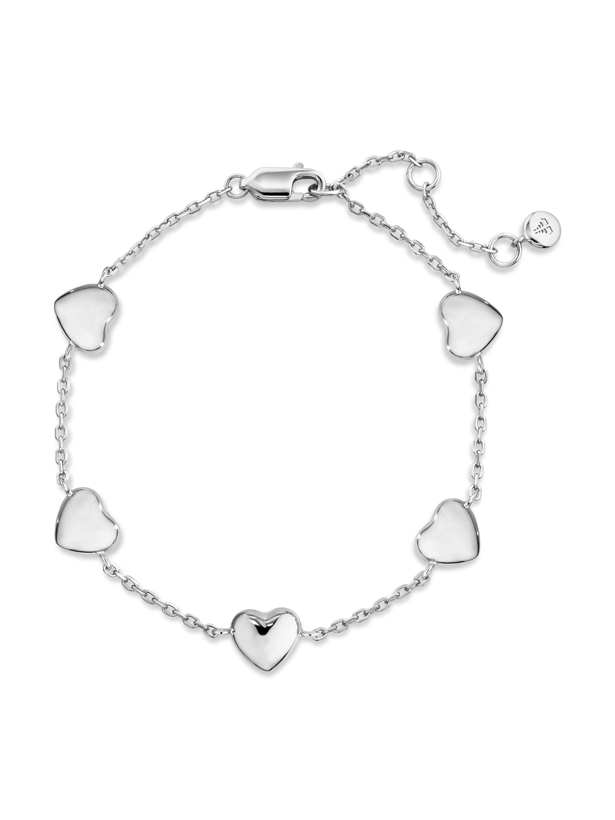 Heart Chain Bracelet in Rhodium Plated Sterling Silver