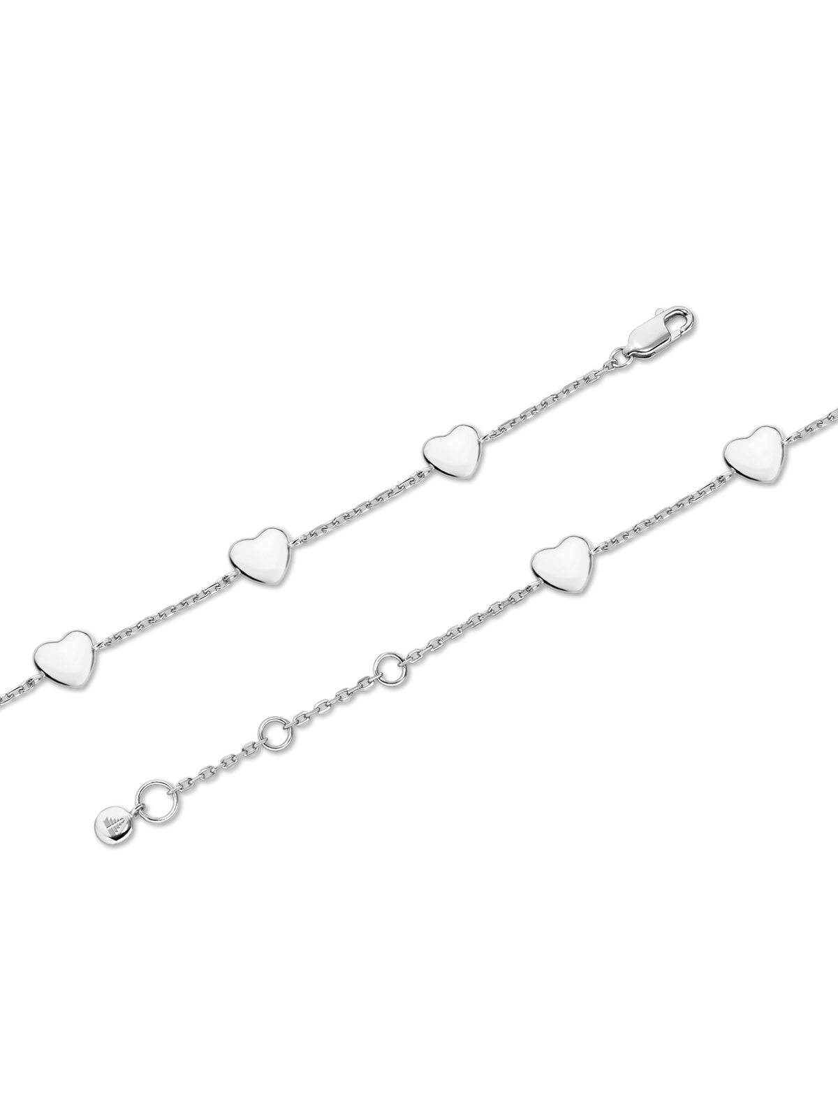Heart Chain Bracelet in Rhodium Plated Sterling Silver