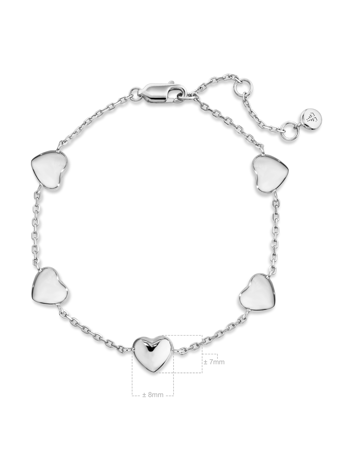 Heart Chain Bracelet in Rhodium Plated Sterling Silver