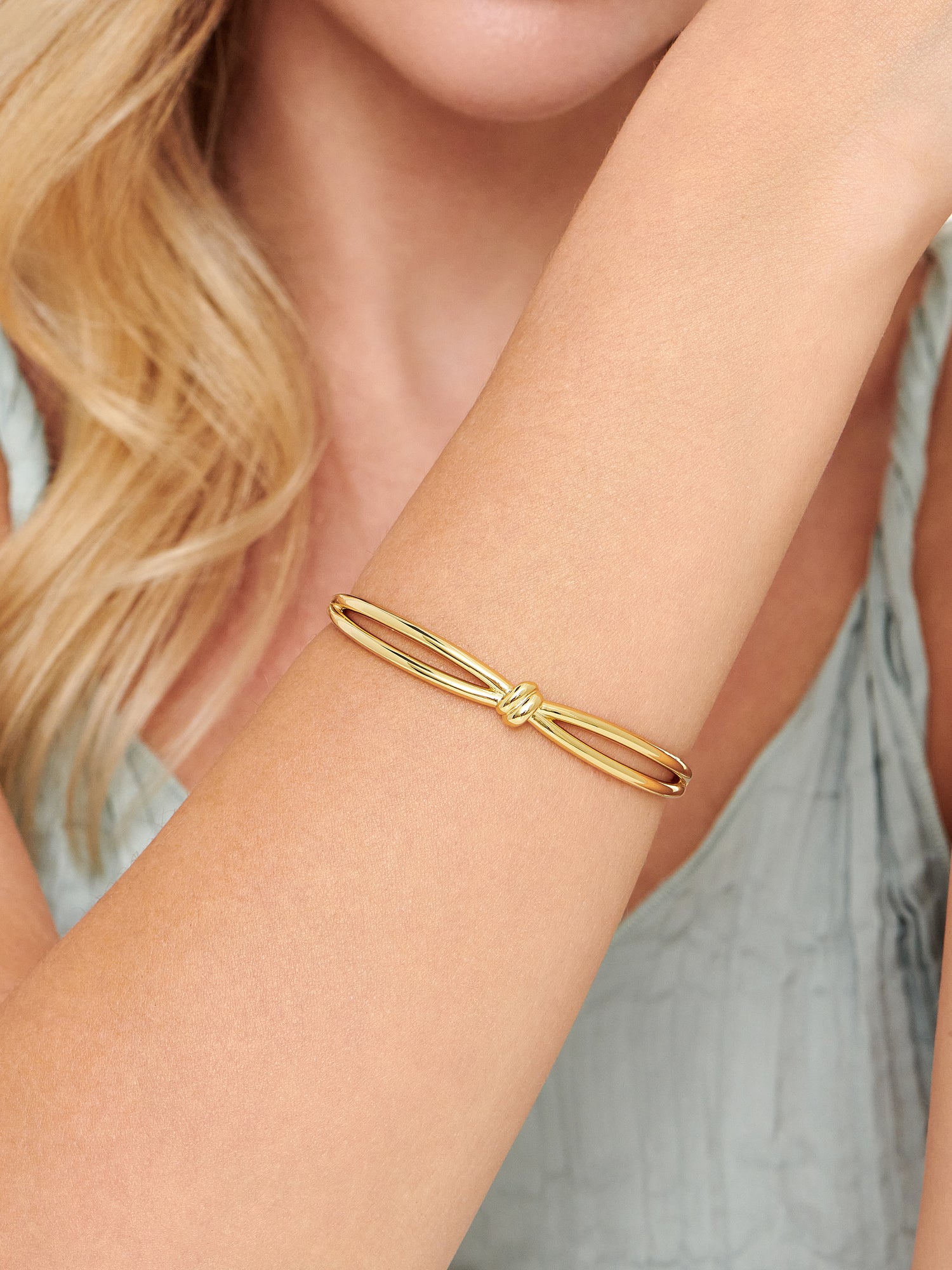 Love Knot Bangle Bracelet in Gold Plated Sterling Silver