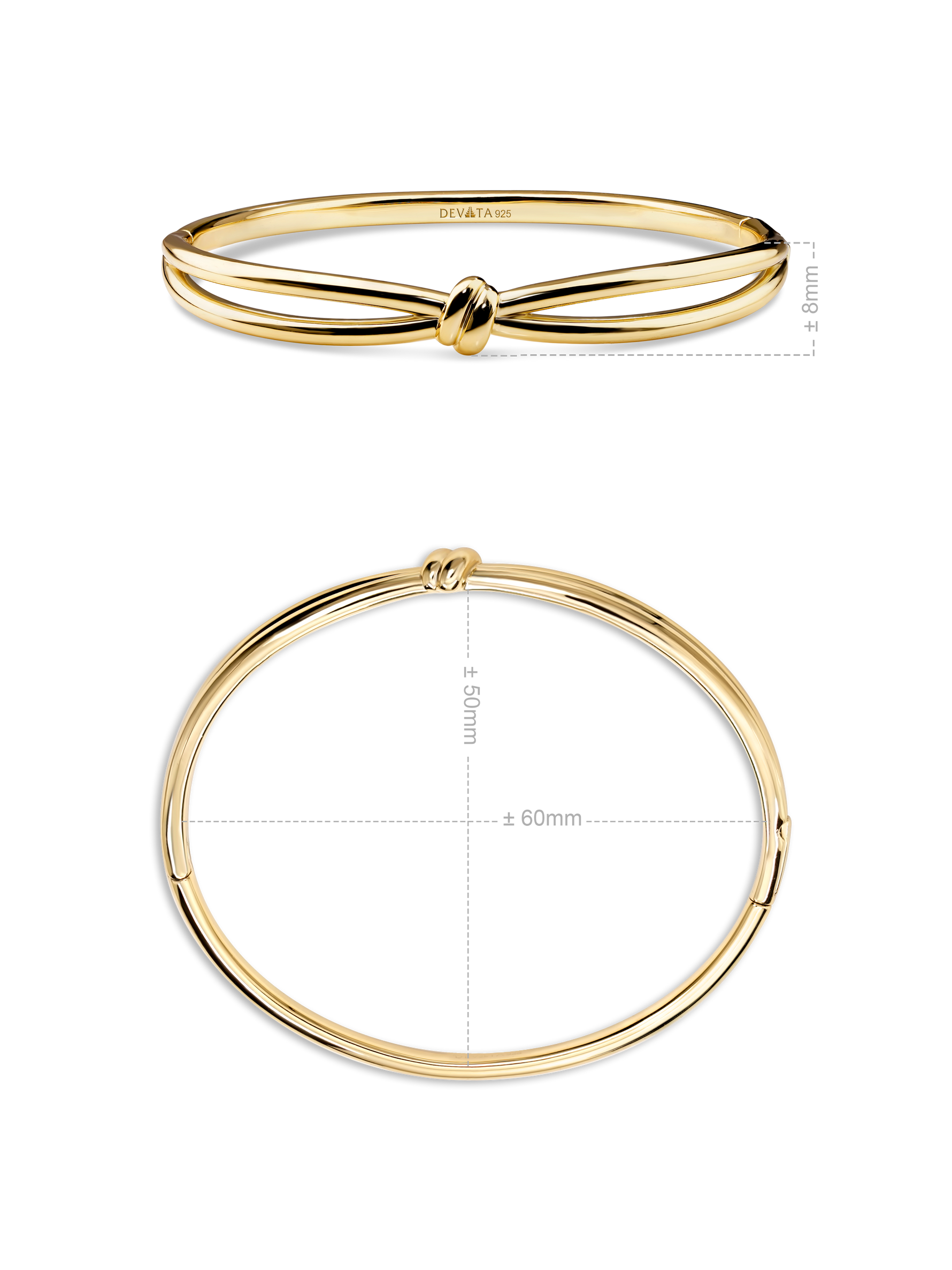 Love Knot Bangle Bracelet in Gold Plated Sterling Silver