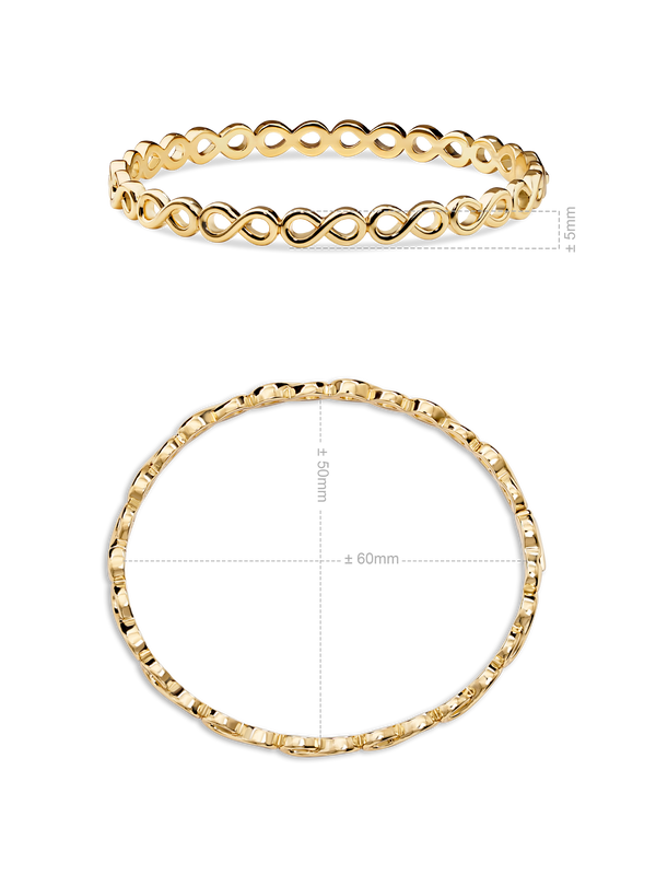 Infinity Bangle Bracelet in Gold Plated Sterling Silver