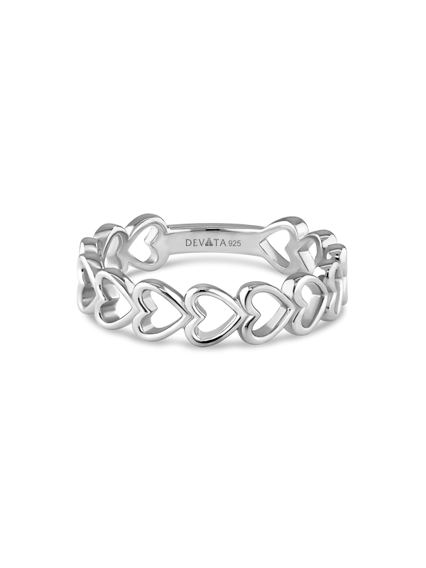 Rhodium Plated Sterling Silver Open Heart Ring