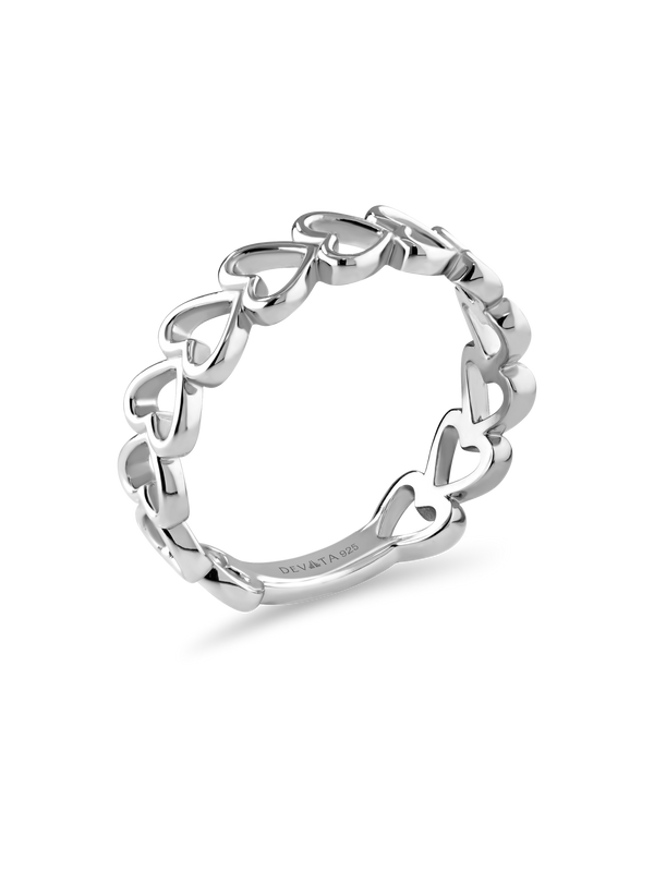 Rhodium Plated Sterling Silver Open Heart Ring