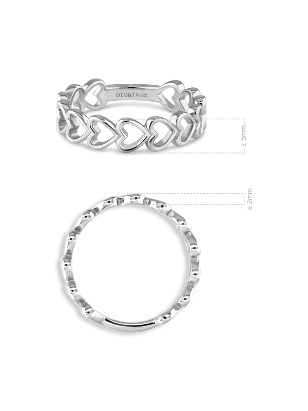 Rhodium Plated Sterling Silver Open Heart Ring