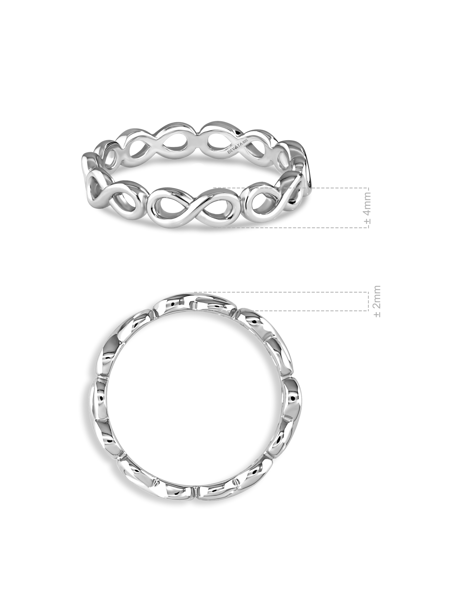 DEVATA Infinity Eternity Ring in Rhodium Plated Sterling Silver