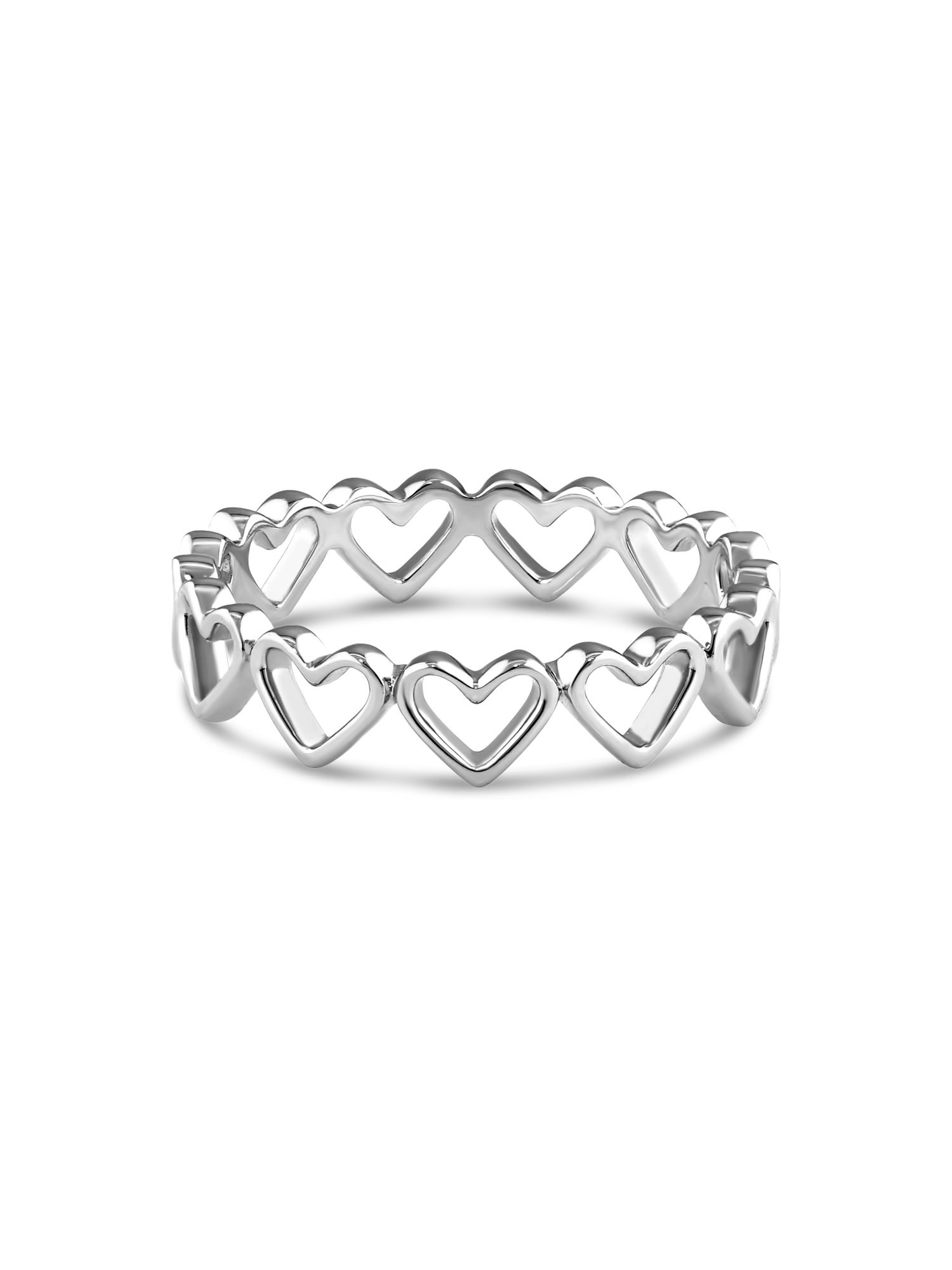 DEVATA Open Heart Eternity Ring in Rhodium Plated Sterling Silver