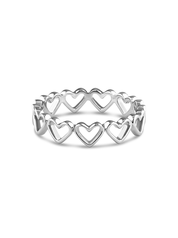 Open Heart Eternity Ring in Rhodium Plated Sterling Silver