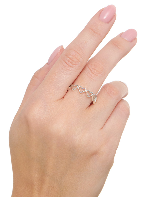 Open Heart Eternity Ring in Rhodium Plated Sterling Silver