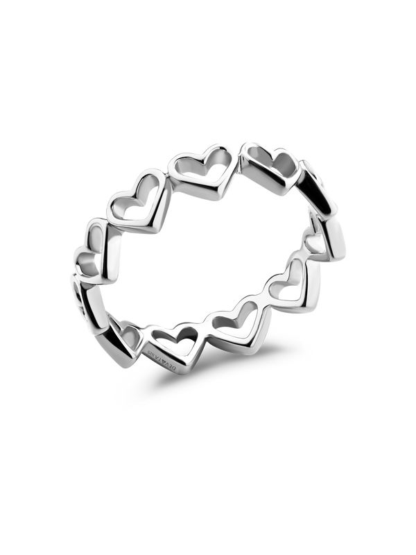Open Heart Eternity Ring in Rhodium Plated Sterling Silver