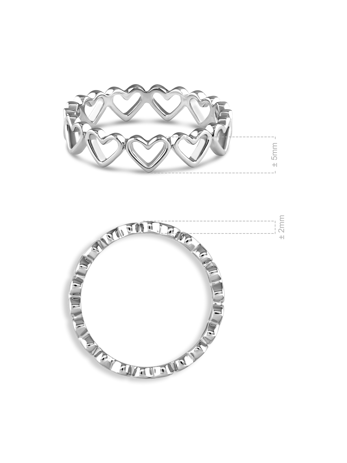 DEVATA Open Heart Eternity Ring in Rhodium Plated Sterling Silver