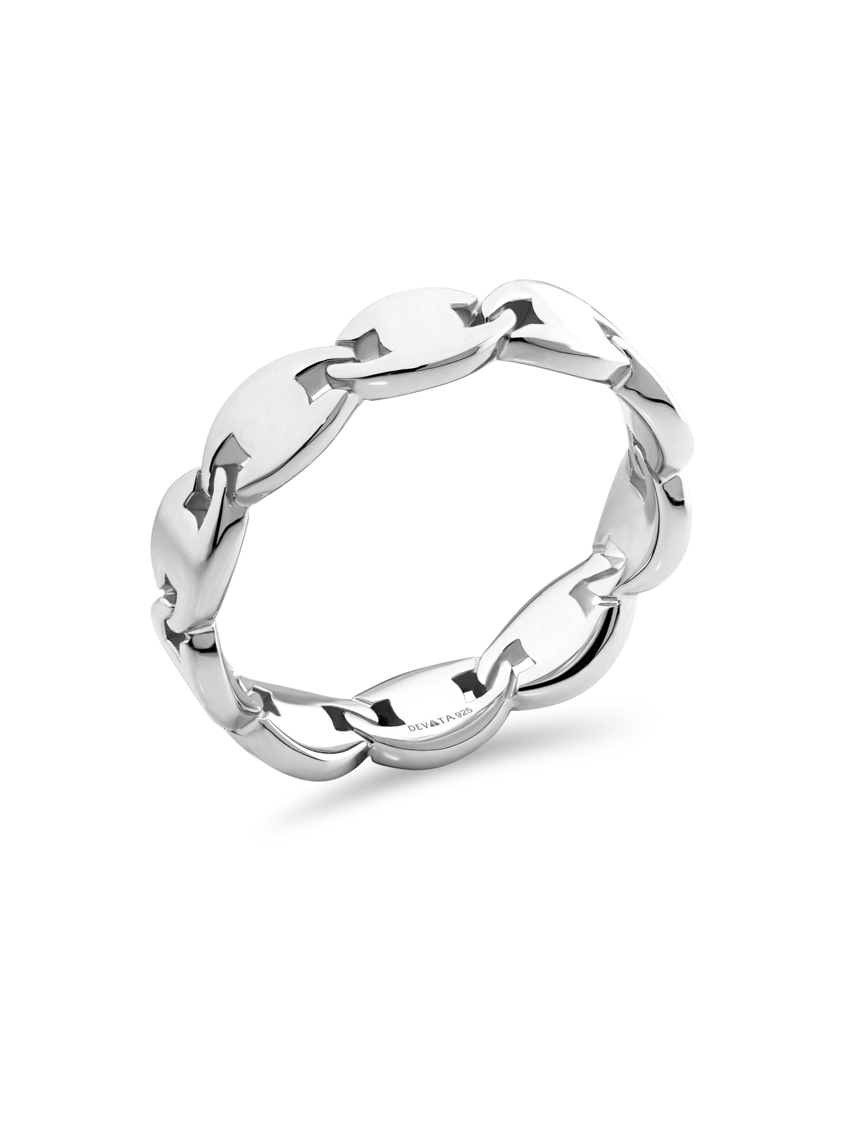 DEVATA Mariner Link Ring in Rhodium Plated Sterling Silver