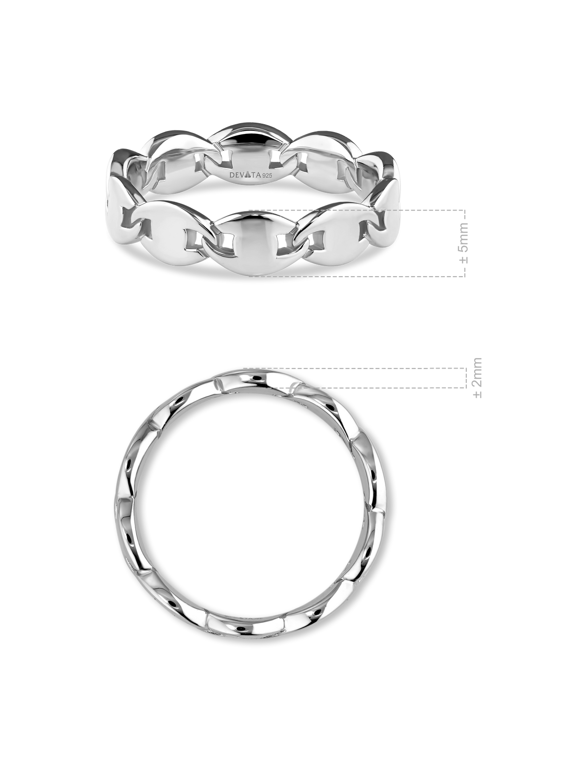 DEVATA Mariner Link Ring in Rhodium Plated Sterling Silver
