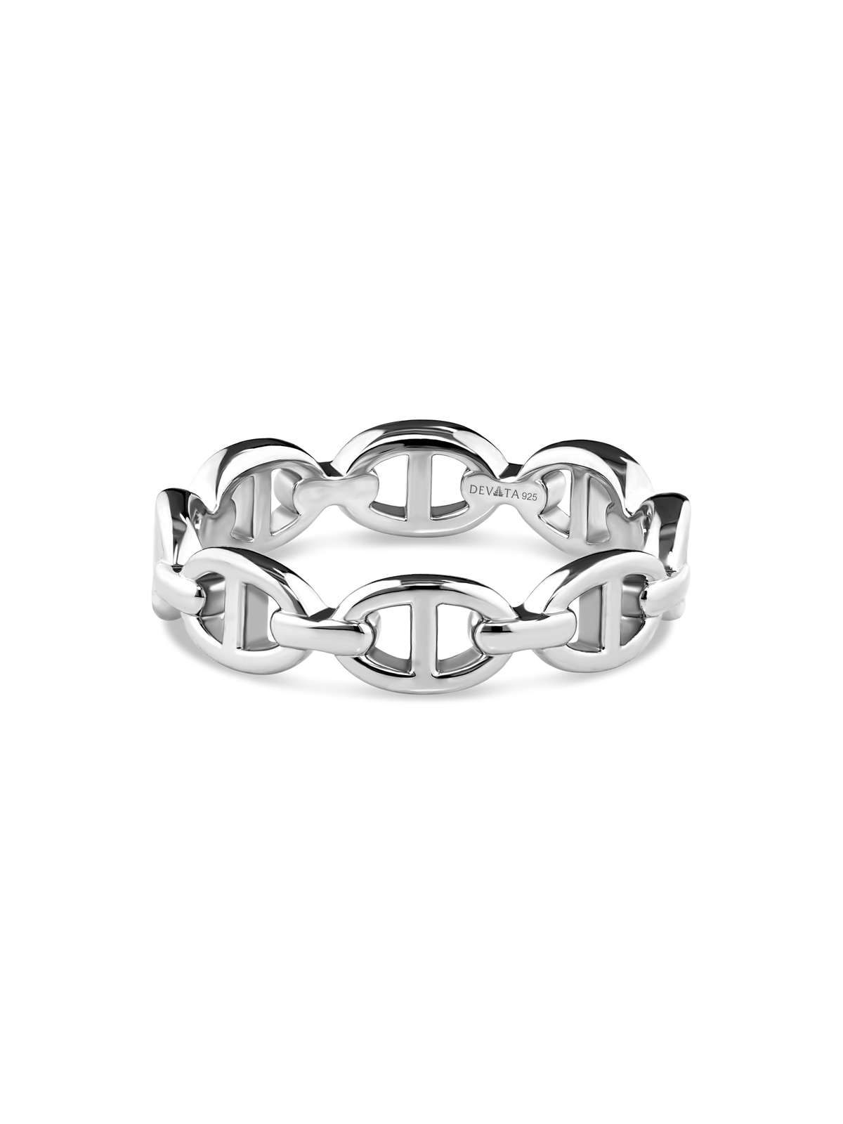 DEVATA Mariner Link Ring in Rhodium Plated Sterling Silver