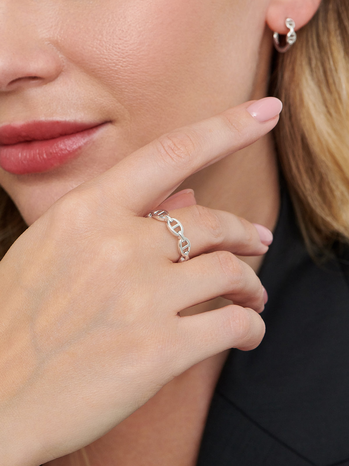 DEVATA Mariner Link Ring in Rhodium Plated Sterling Silver