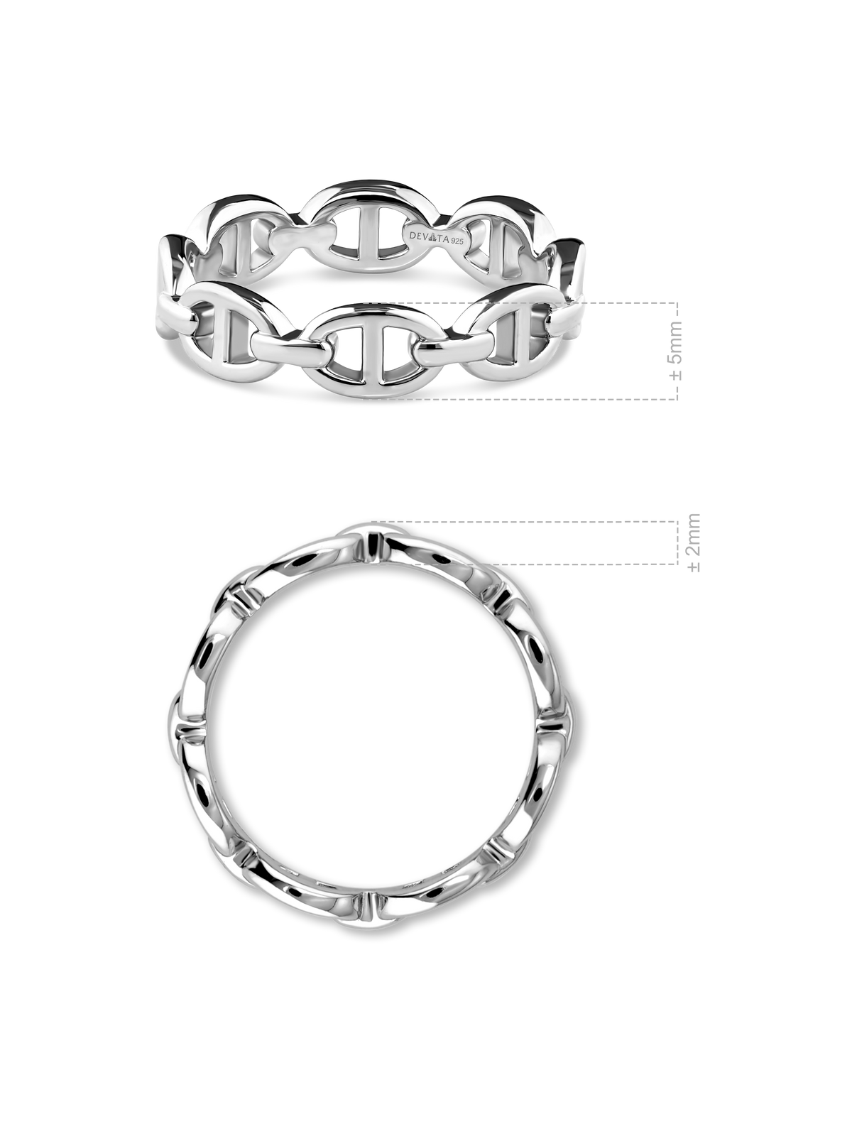 DEVATA Mariner Link Ring in Rhodium Plated Sterling Silver