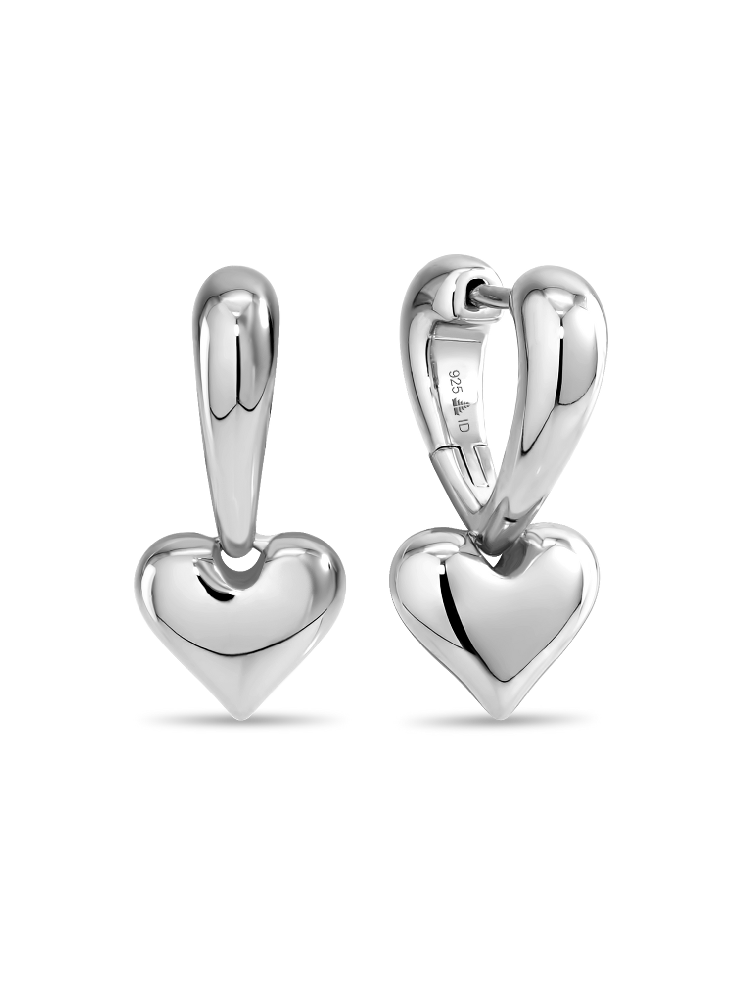 DEVATA Sweet Heart Hoop Earrings in Rhodium Plated Sterling Silver