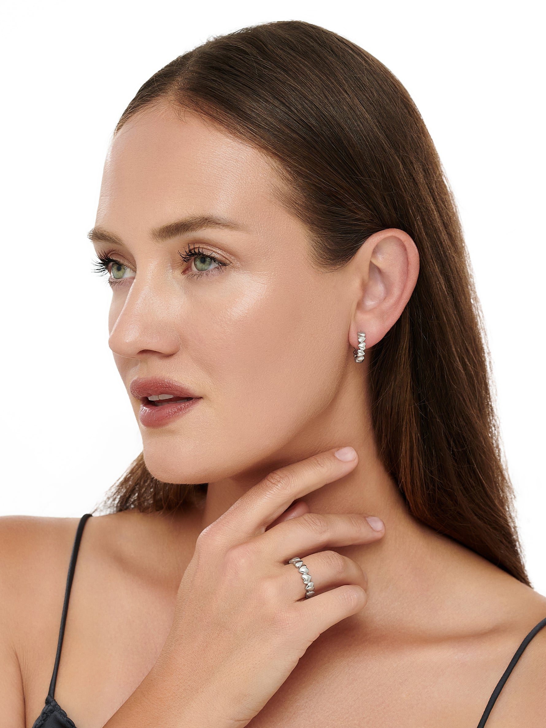 Sweet Heart Hoop Earrings in Rhodium Plated Sterling Silver