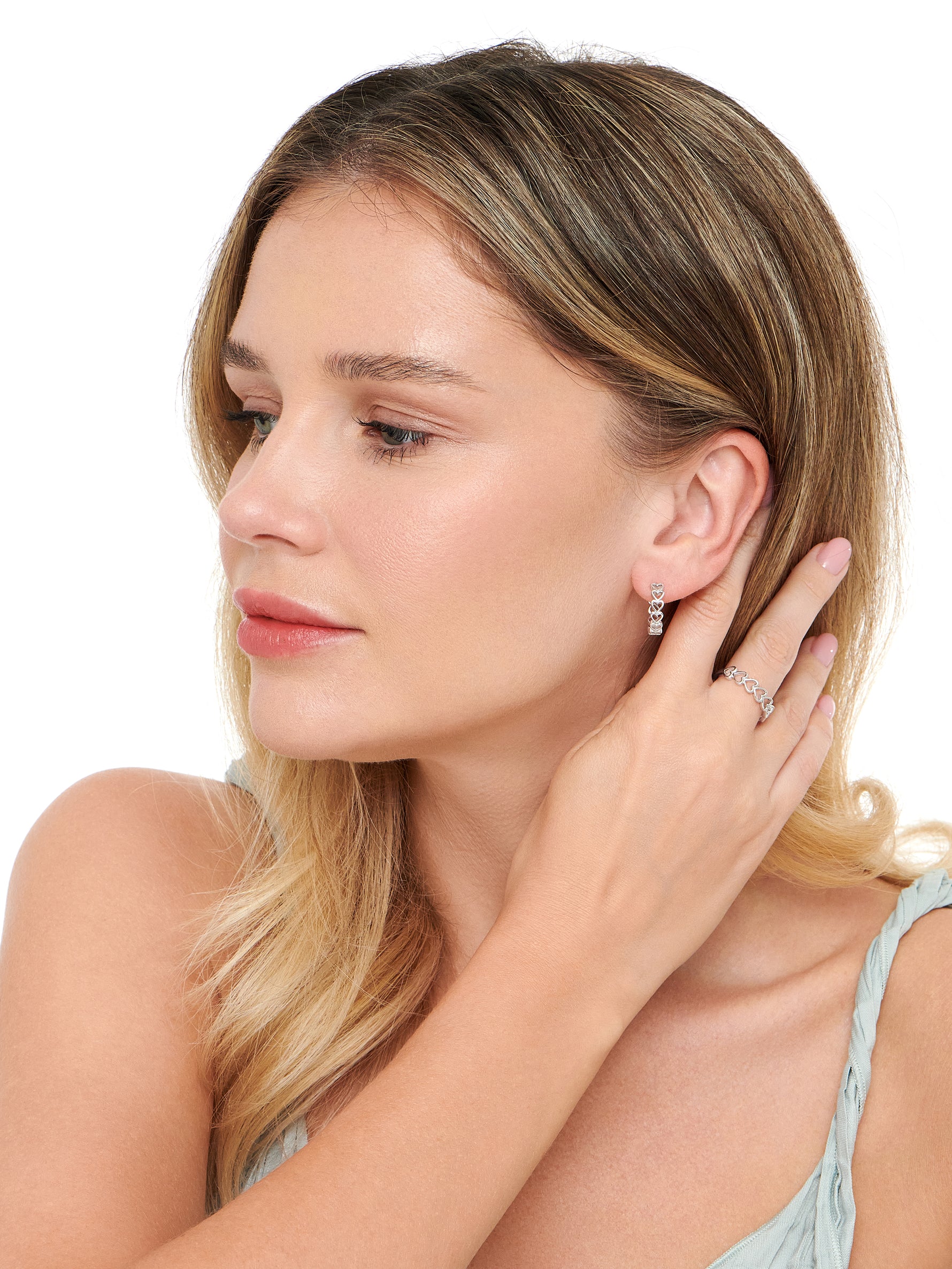 Open Heart Hoop Earrings in Rhodium Plated Sterling Silver