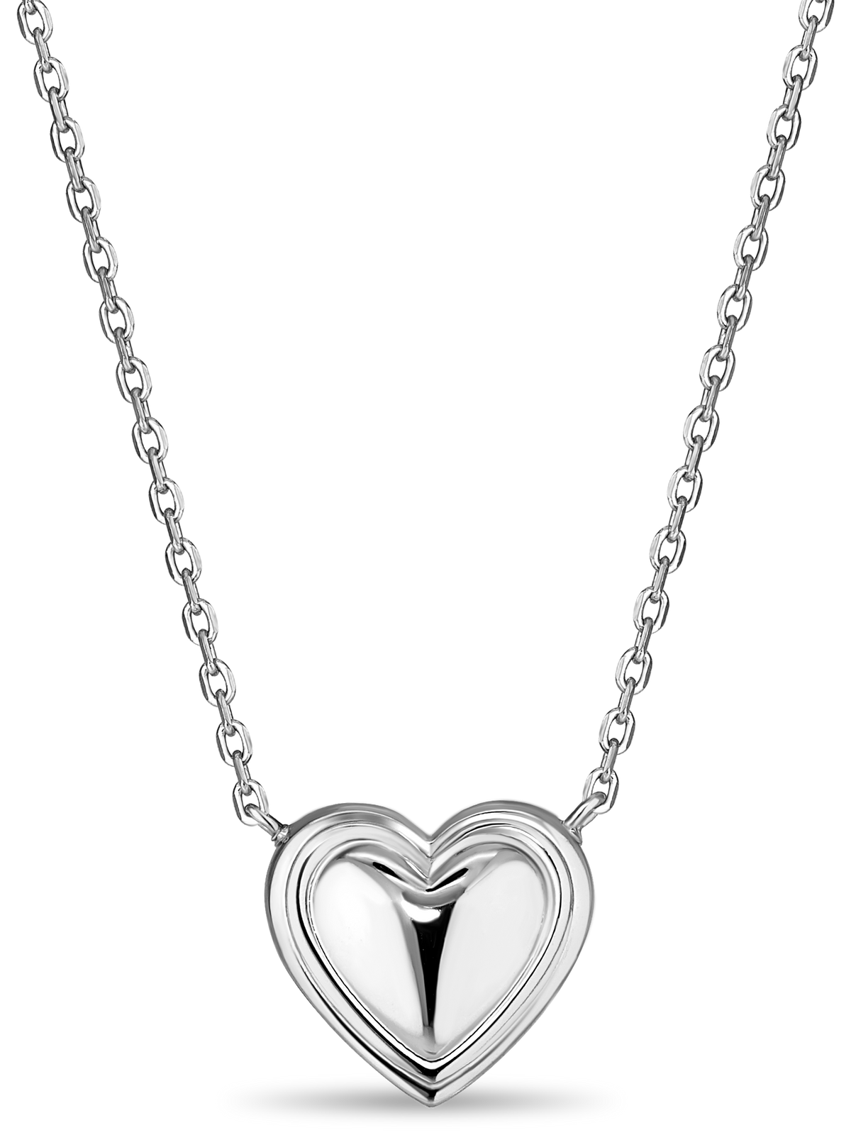 DEVATA Contour-lined Heart Necklace in Rhodium Plated Sterling Silver
