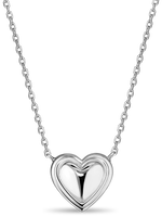 DEVATA Contour-lined Heart Necklace in Rhodium Plated Sterling Silver