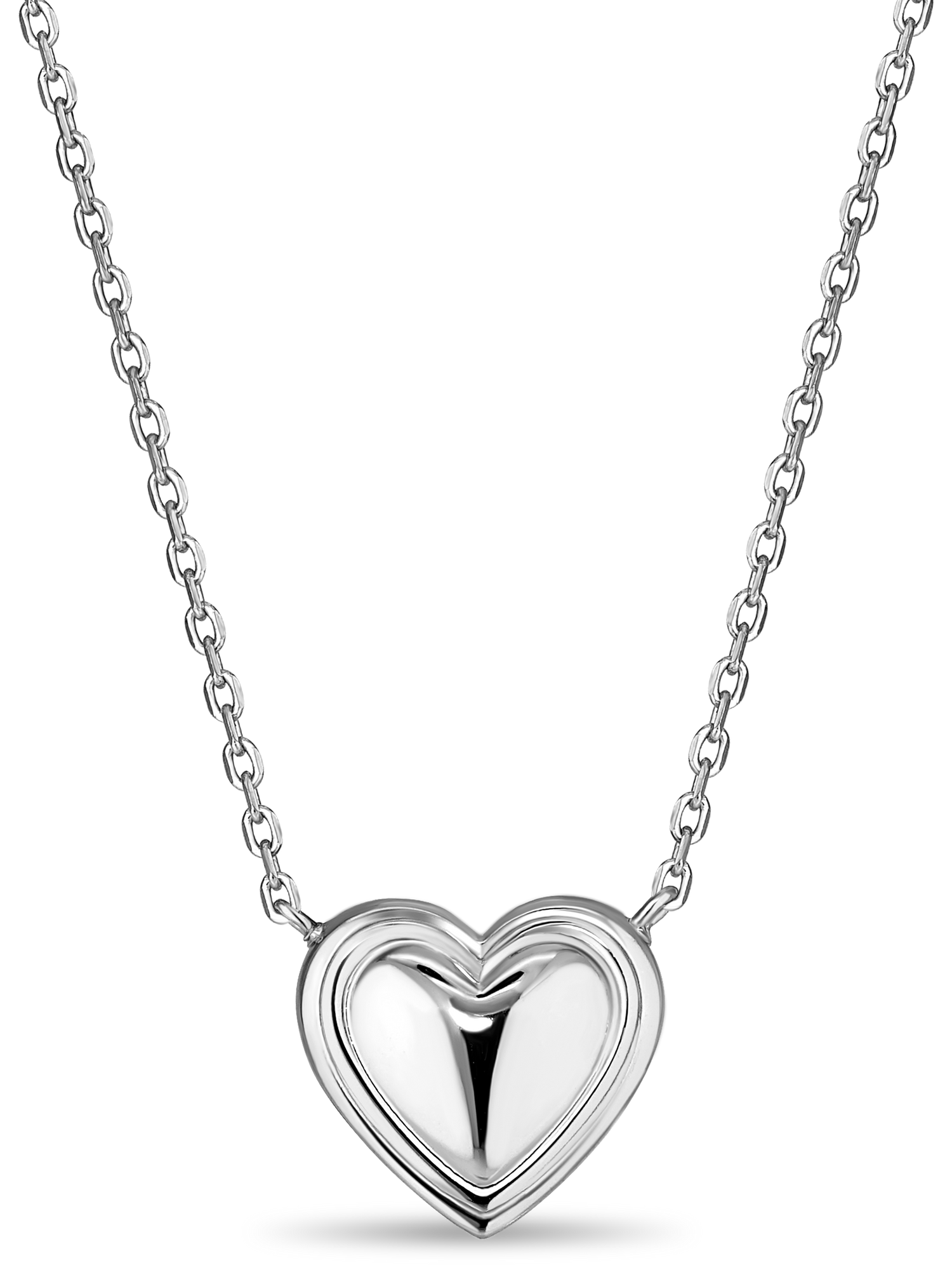 DEVATA Contour-lined Heart Necklace in Rhodium Plated Sterling Silver
