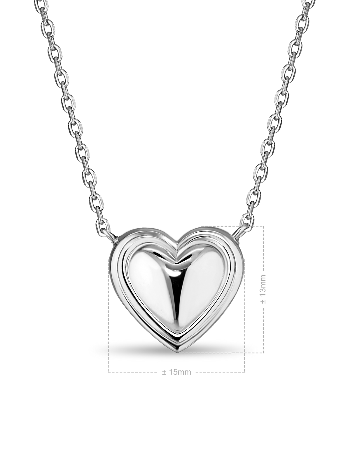 DEVATA Contour-lined Heart Necklace in Rhodium Plated Sterling Silver