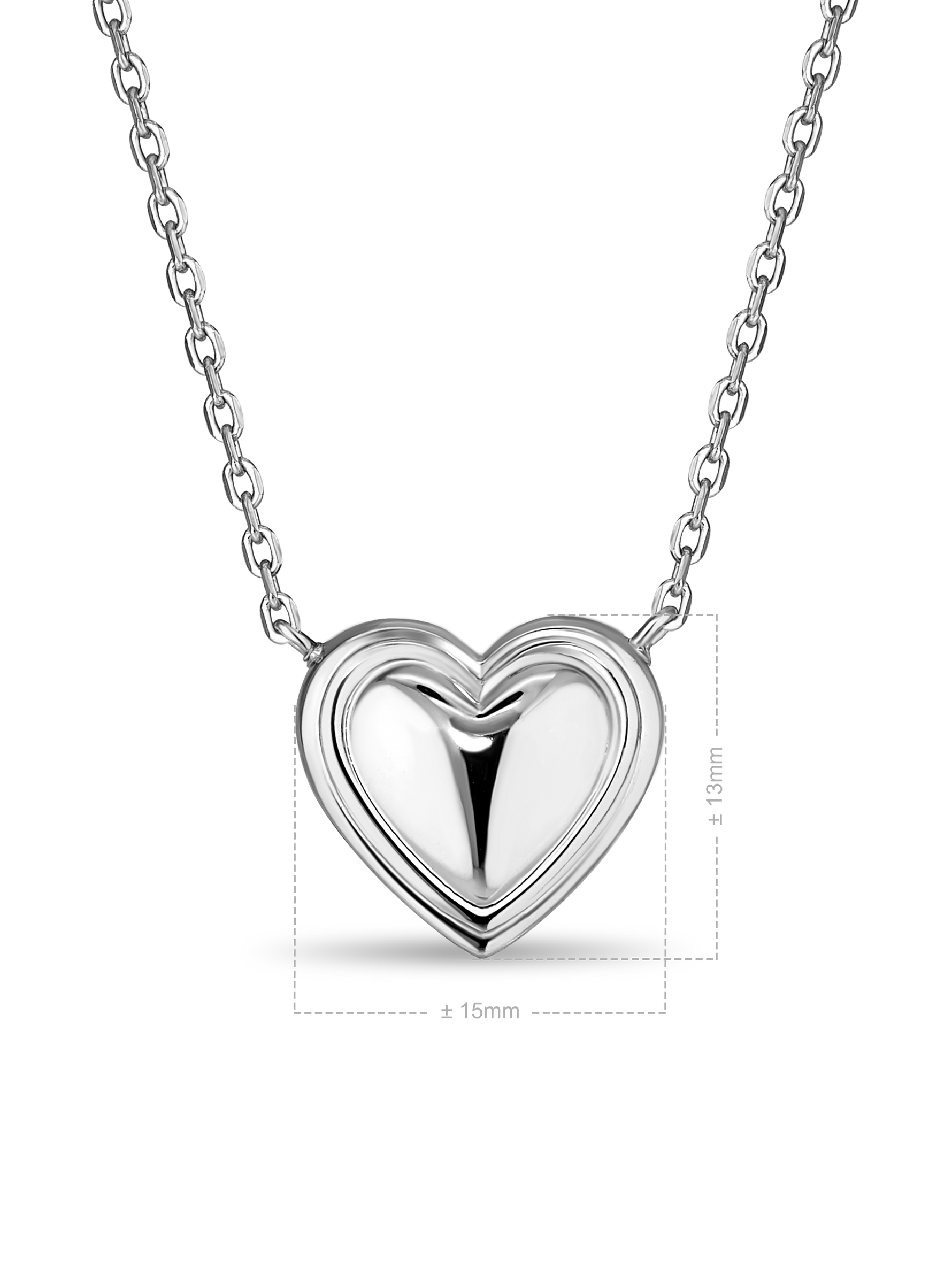 DEVATA Contour-lined Heart Necklace in Rhodium Plated Sterling Silver