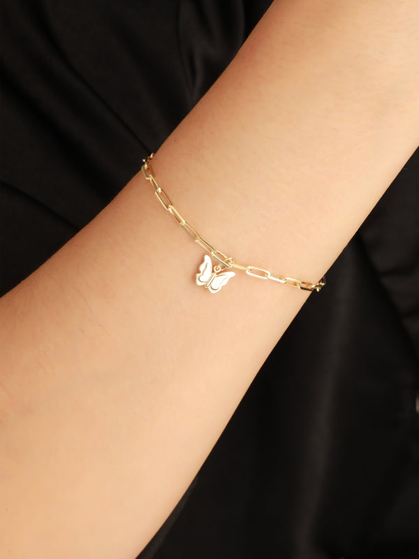 Butterfly Charm with Paperclip Chain Bracelet