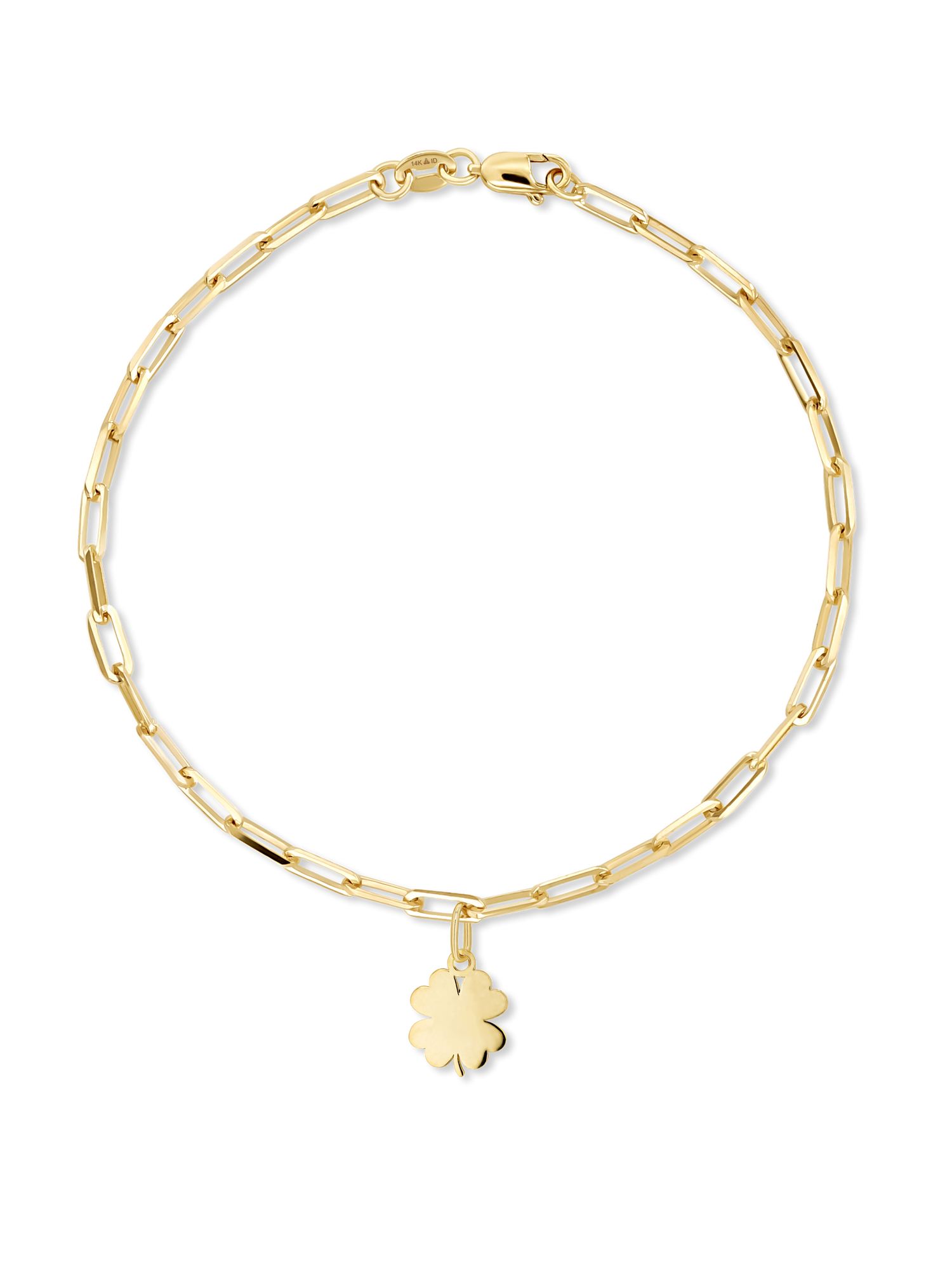 Clover Heart Charm with Paperclip Chain Bracelet