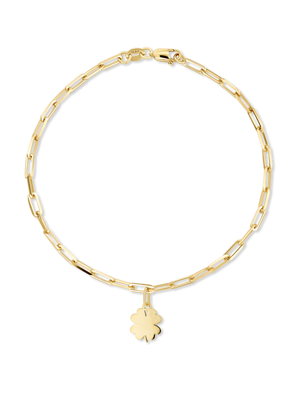 Clover Heart Charm with Paperclip Chain Bracelet