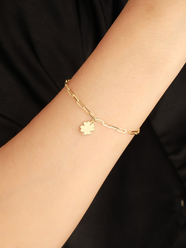 Clover Heart Charm with Paperclip Chain Bracelet
