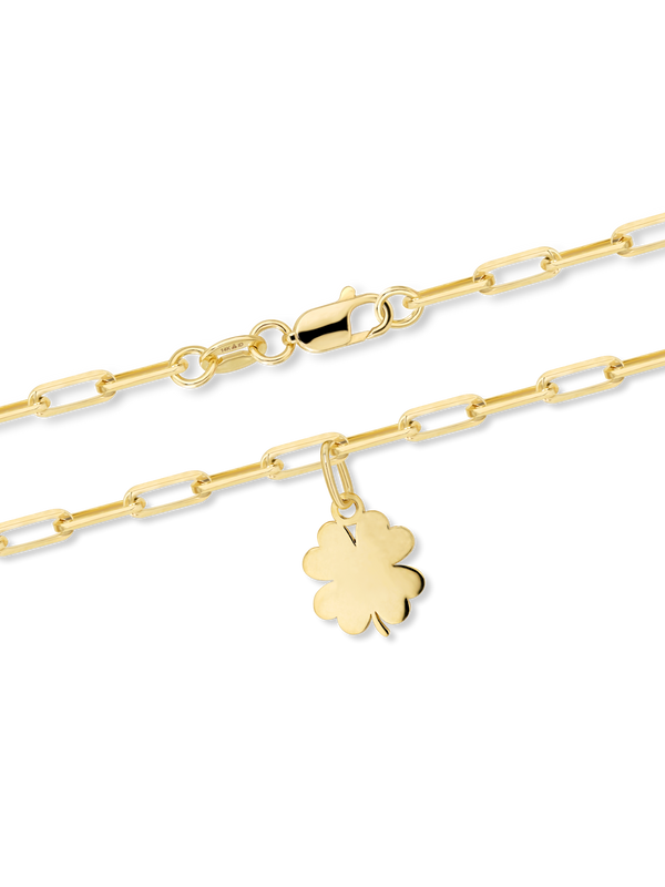 Clover Heart Charm with Paperclip Chain Bracelet