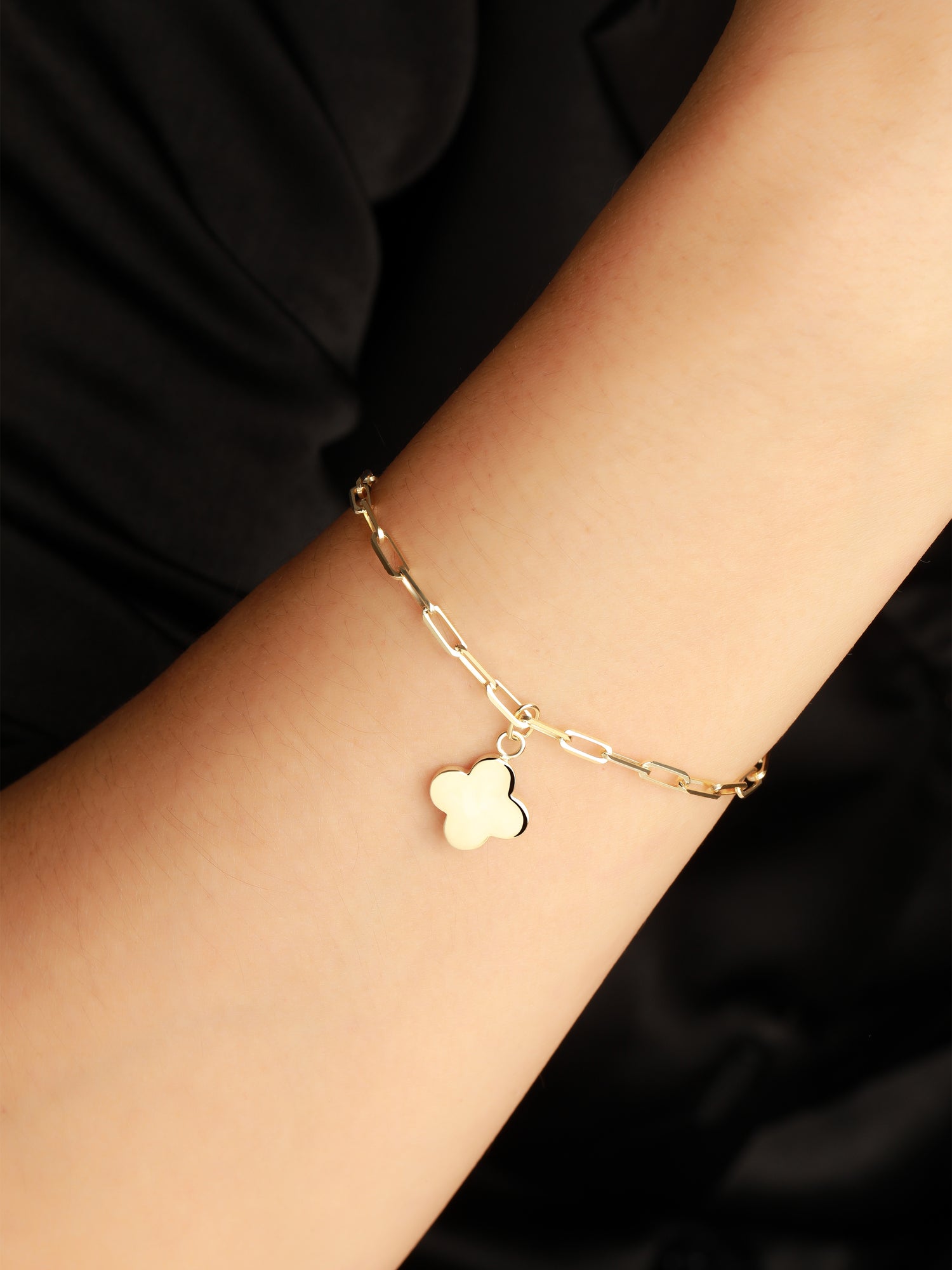 Clover Charm with Paperclip Chain Bracelet