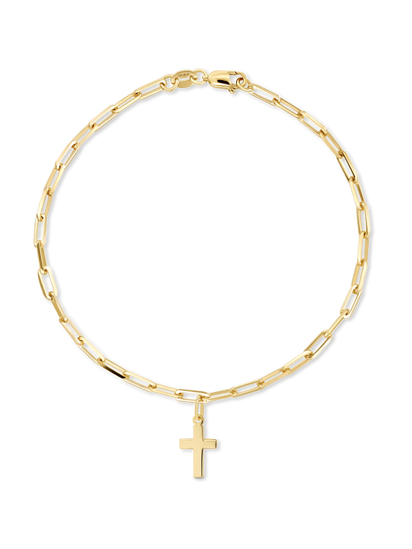 Cross Charm with Paperclip Chain Bracelet