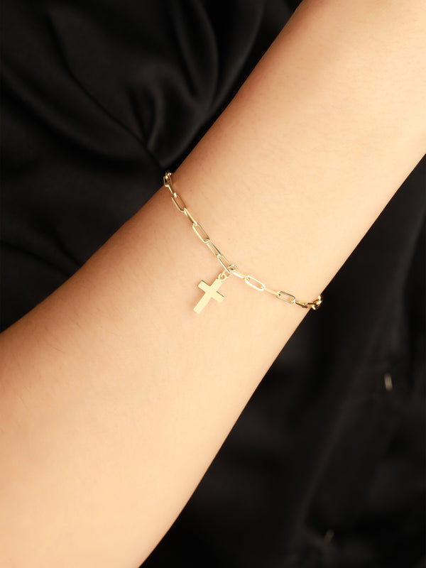 Cross Charm with Paperclip Chain Bracelet