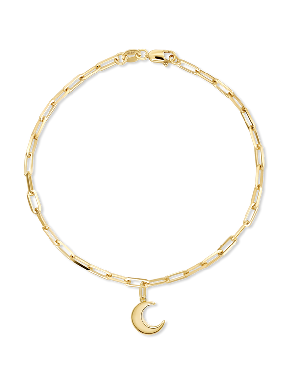 Crescent Moon Charm with Paperclip Chain Bracelet