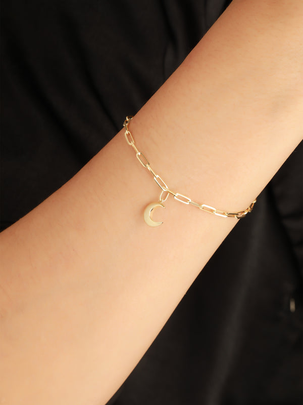 Crescent Moon Charm with Paperclip Chain Bracelet