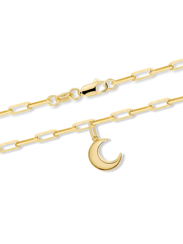 Crescent Moon Charm with Paperclip Chain Bracelet