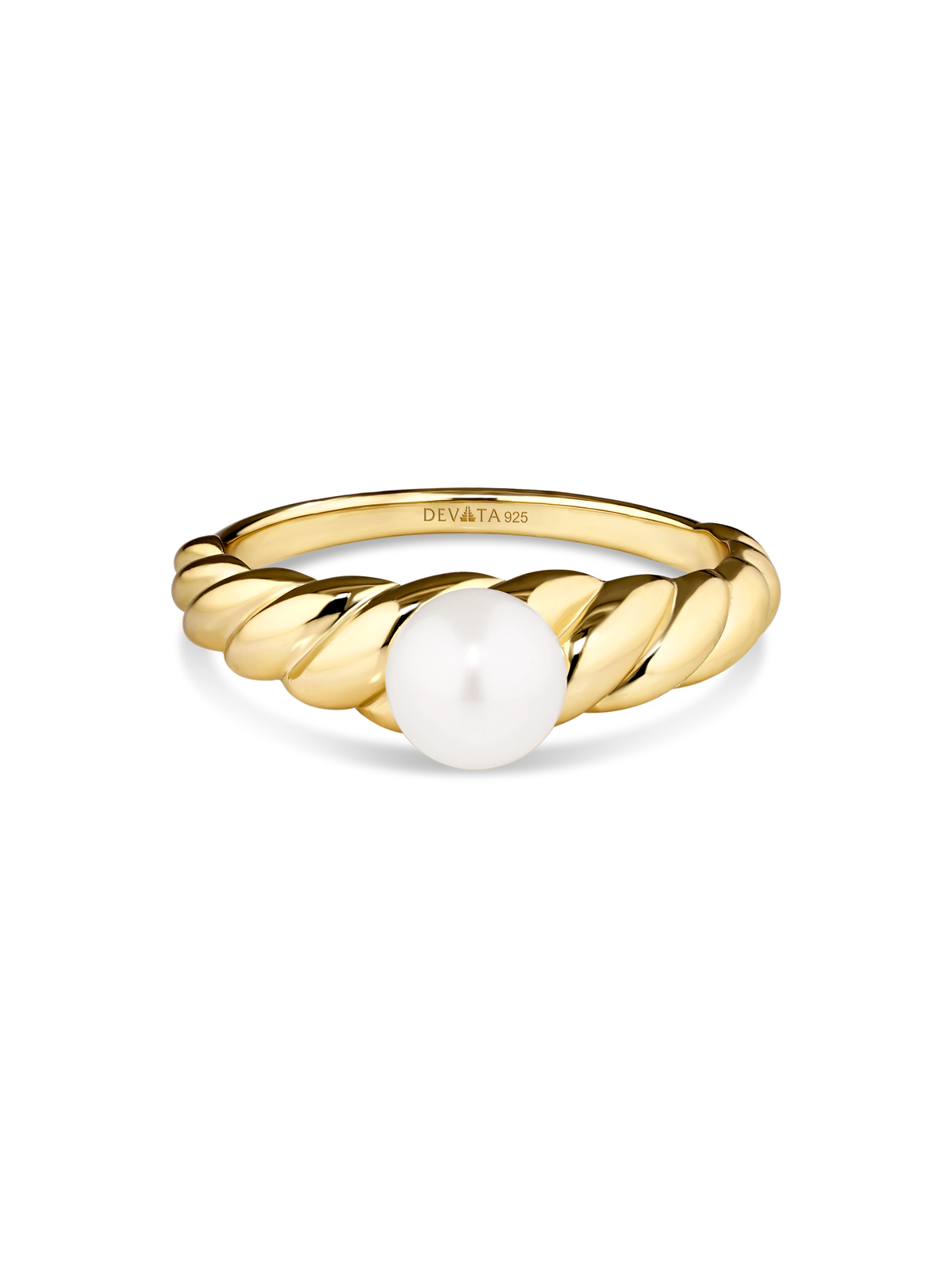 DEVATA Freshwater Pearl on Rope Ring in Gold Plated Sterling Silver
