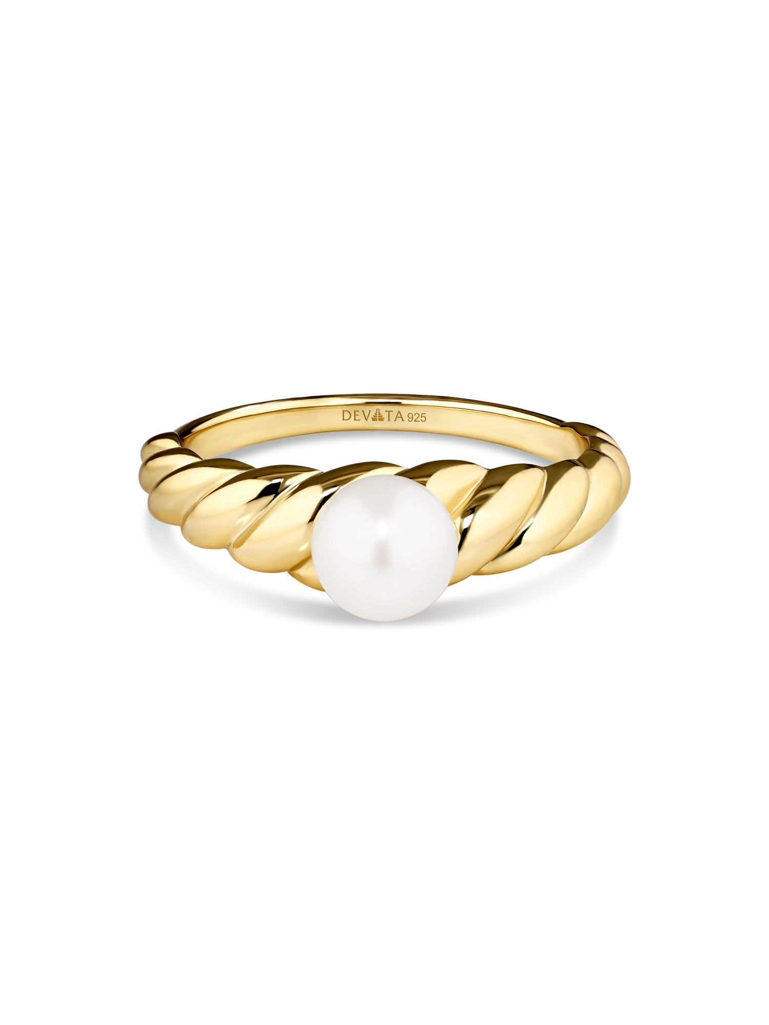 DEVATA Freshwater Pearl on Rope Ring in Gold Plated Sterling Silver