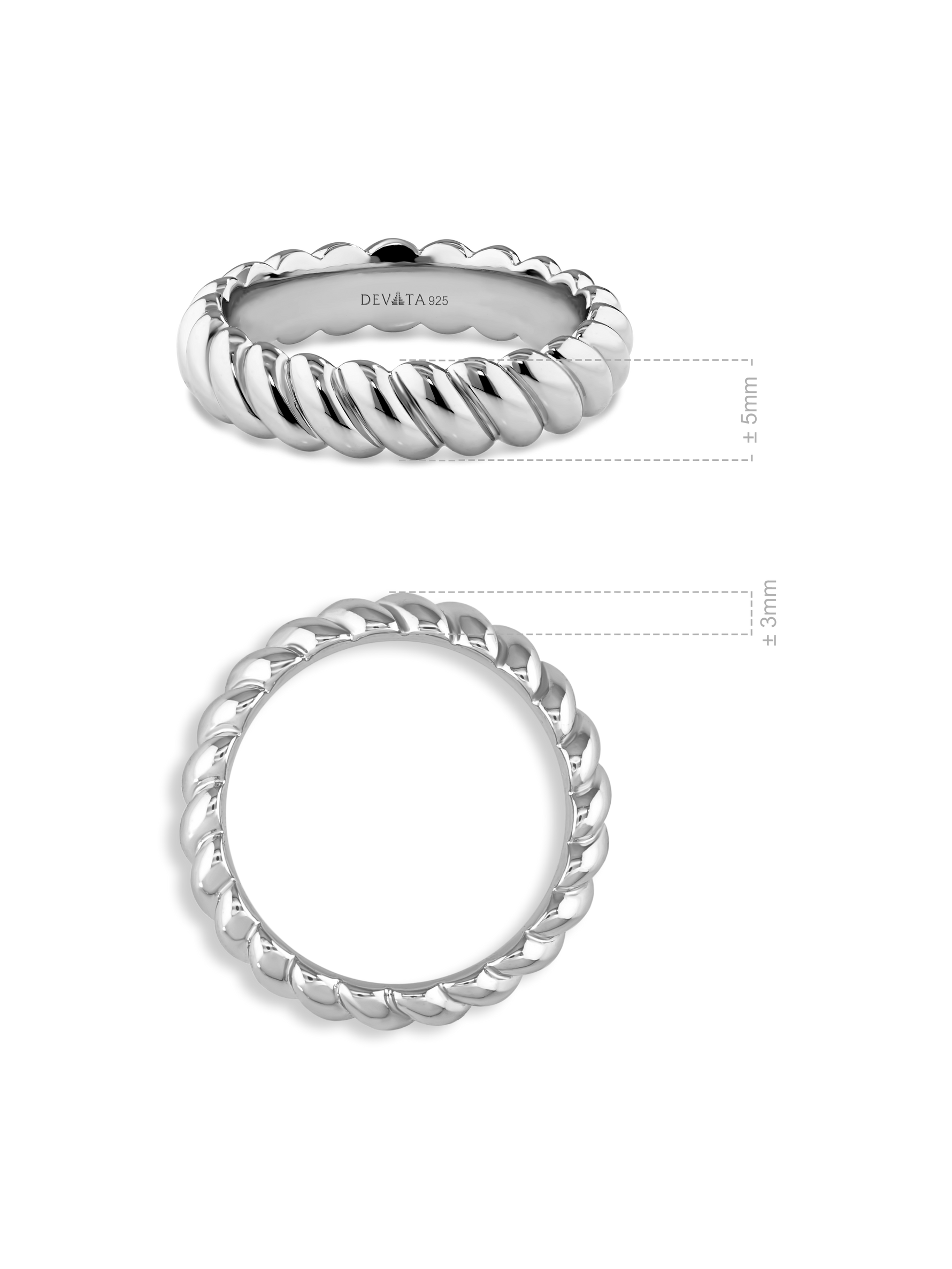 DEVATA Rope Band Ring in Rhodium Plated Sterling Silver