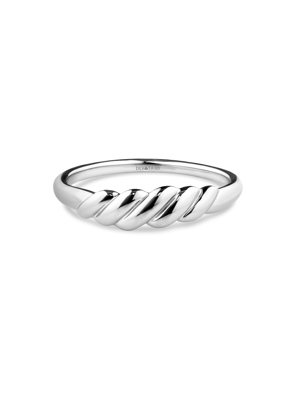 DEVATA Rope Ring in Rhodium Plated Sterling Silver