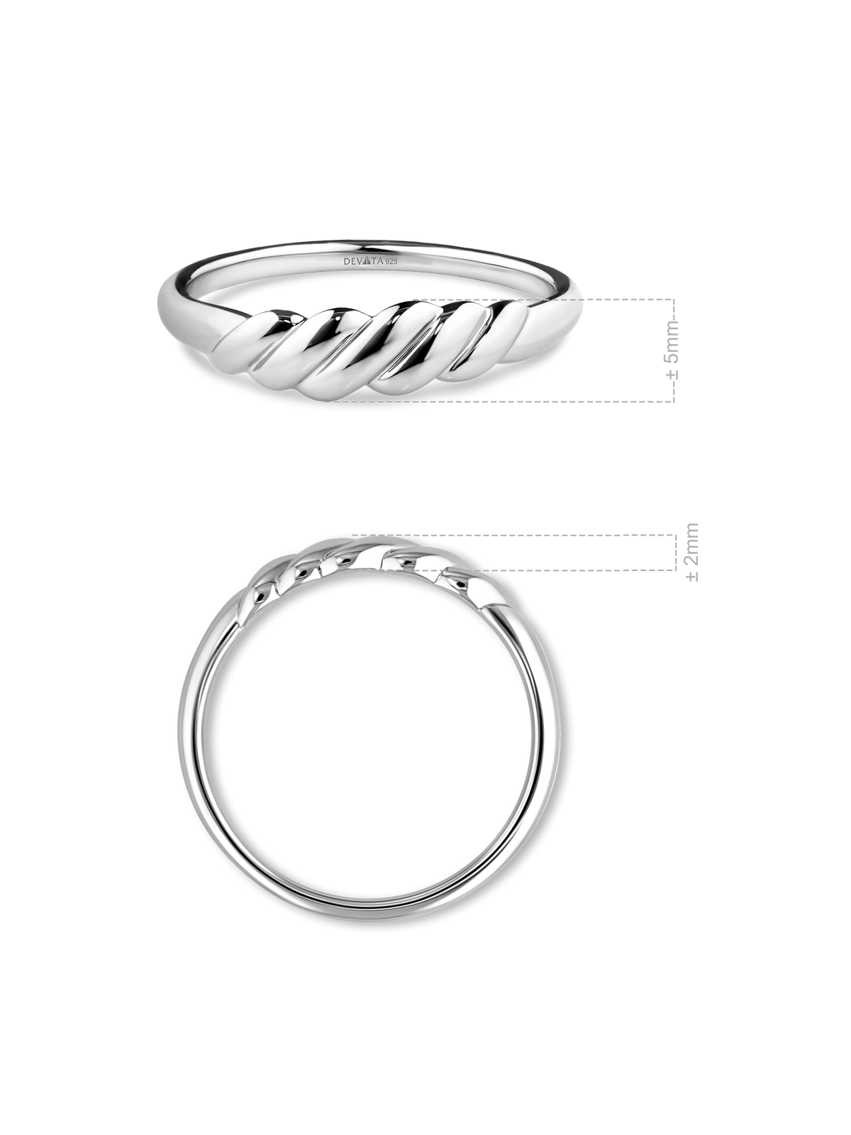 DEVATA Rope Ring in Rhodium Plated Sterling Silver