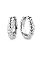 DEVATA Rope Hoop Earrings in Rhodium Plated Sterling Silver